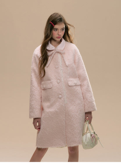 Lace-Trimmed Collarless Brushed Coat