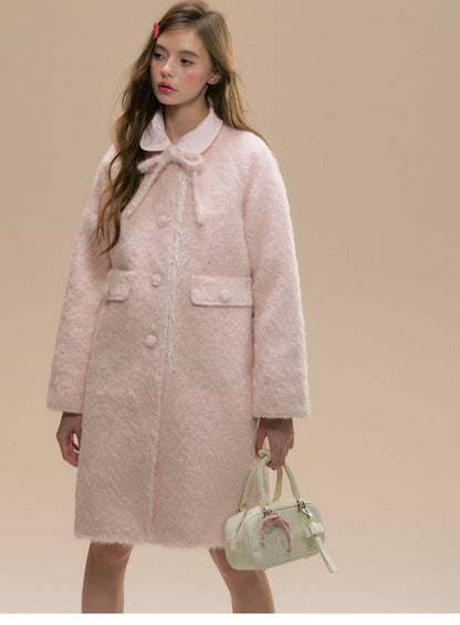 Lace-Trimmed Collarless Brushed Coat