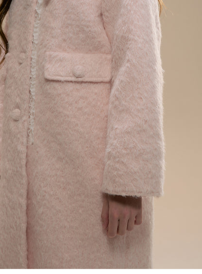 Lace-Trimmed Collarless Brushed Coat