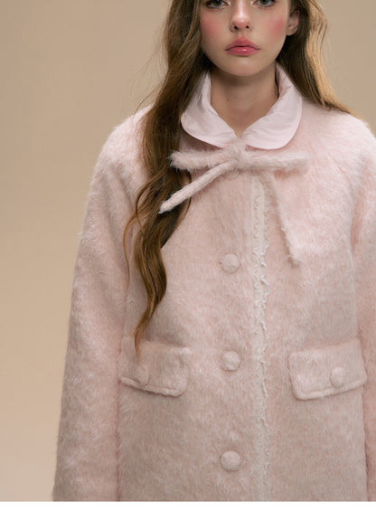 Lace-Trimmed Collarless Brushed Coat