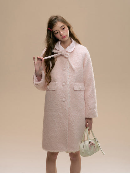 Lace-Trimmed Collarless Brushed Coat