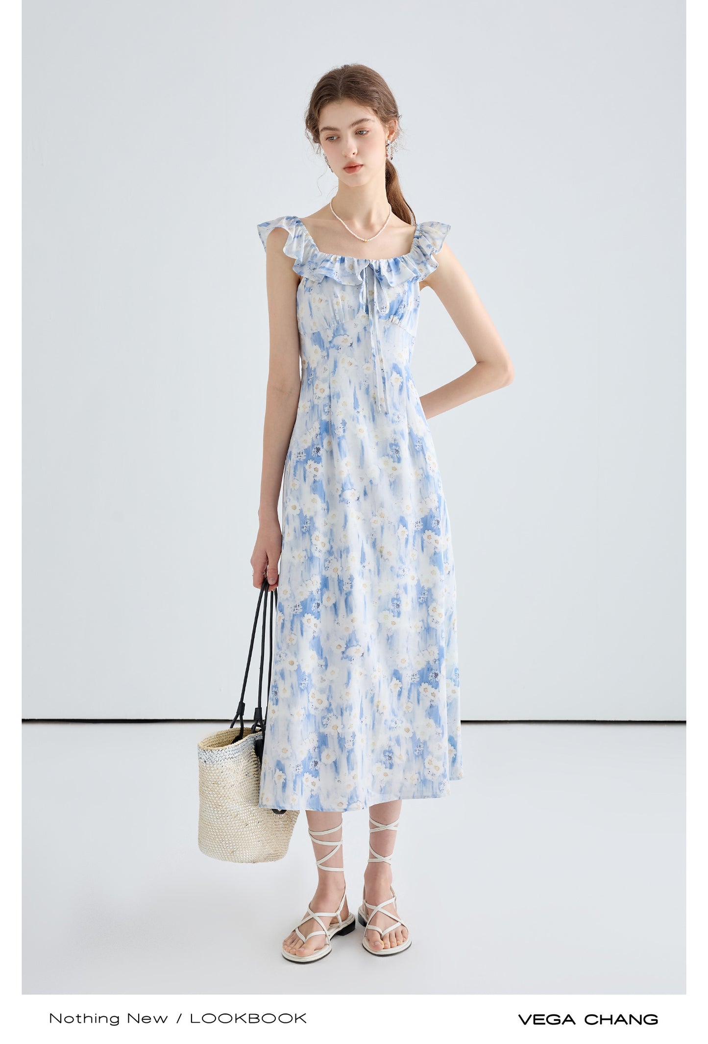 Floral Gradient Print Dress With Ruffled Neckline