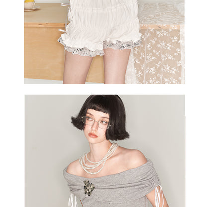 Ruched Shorts With Sequin Metallic Hem