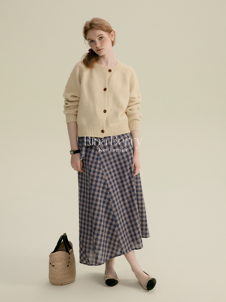 Cotton Blend High-Waist Plaid Wrapped Skirt