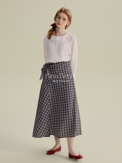 Cotton Blend High-Waist Plaid Wrapped Skirt