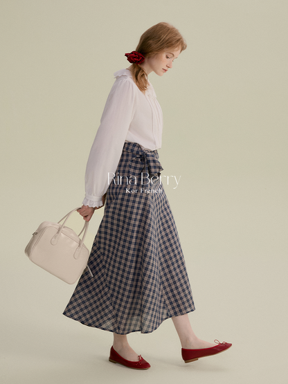 Cotton Blend High-Waist Plaid Wrapped Skirt