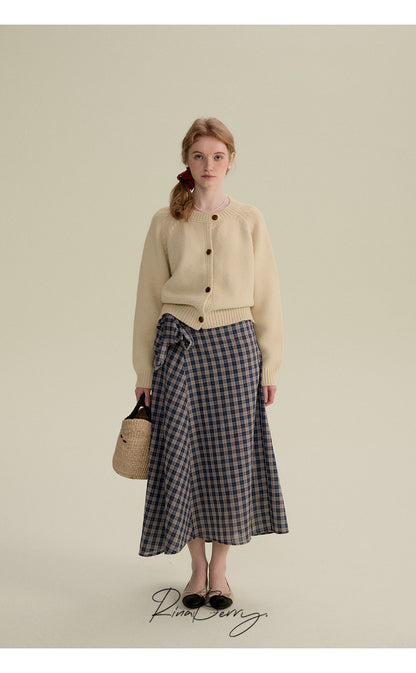 Cotton Blend High-Waist Plaid Wrapped Skirt