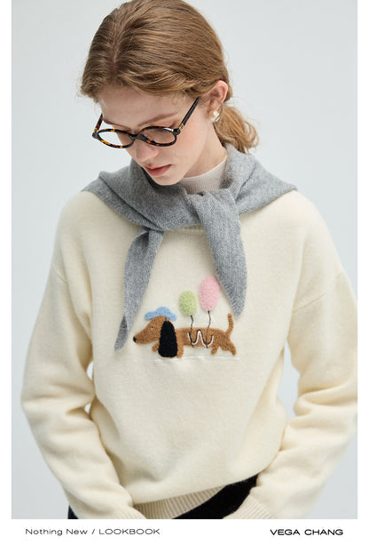 Chenille Embroidered Balloon Dog Sweater