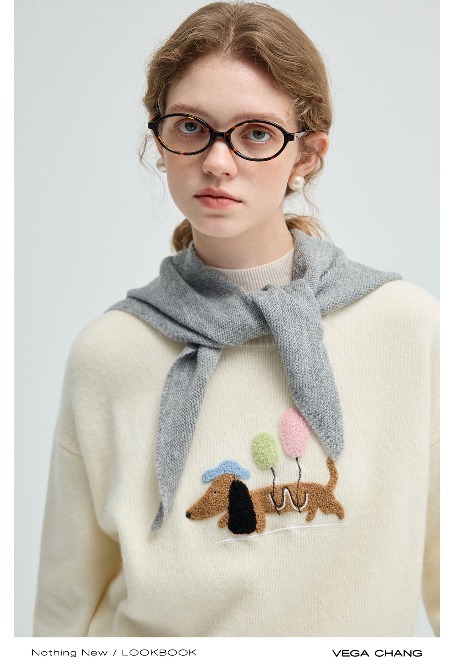 Chenille Embroidered Balloon Dog Sweater