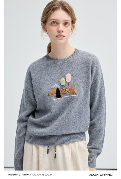 Chenille Embroidered Balloon Dog Sweater