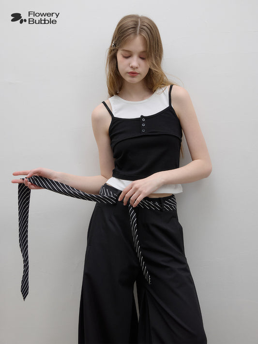 Faux-Layered Black & White Cropped Top