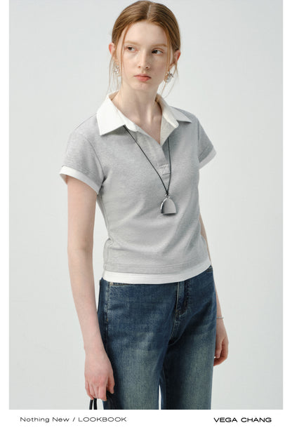 Layered-Look Two-Tone Polo Shirt