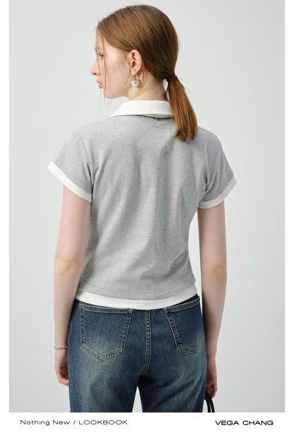 Layered-Look Two-Tone Polo Shirt