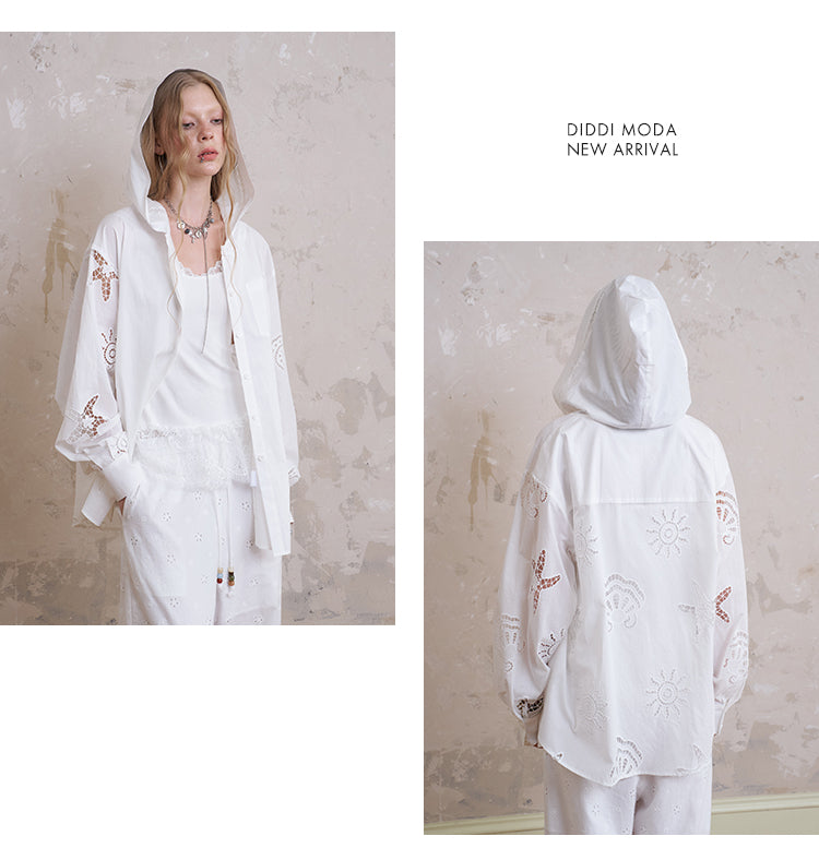 Zip-Up Hoodie With Sea Motif Cut-Outs