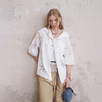 Zip-Up Hoodie With Sea Motif Cut-Outs