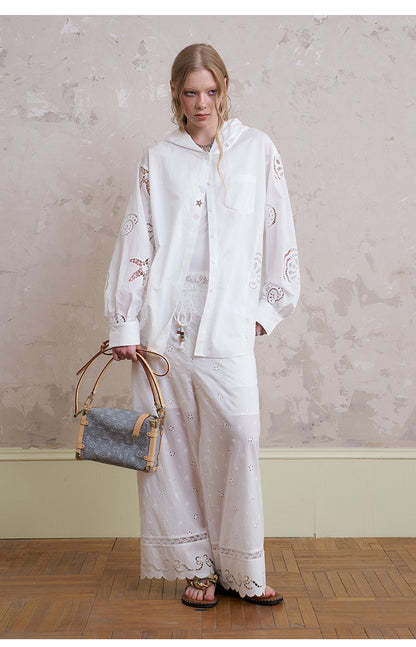 Zip-Up Hoodie With Sea Motif Cut-Outs
