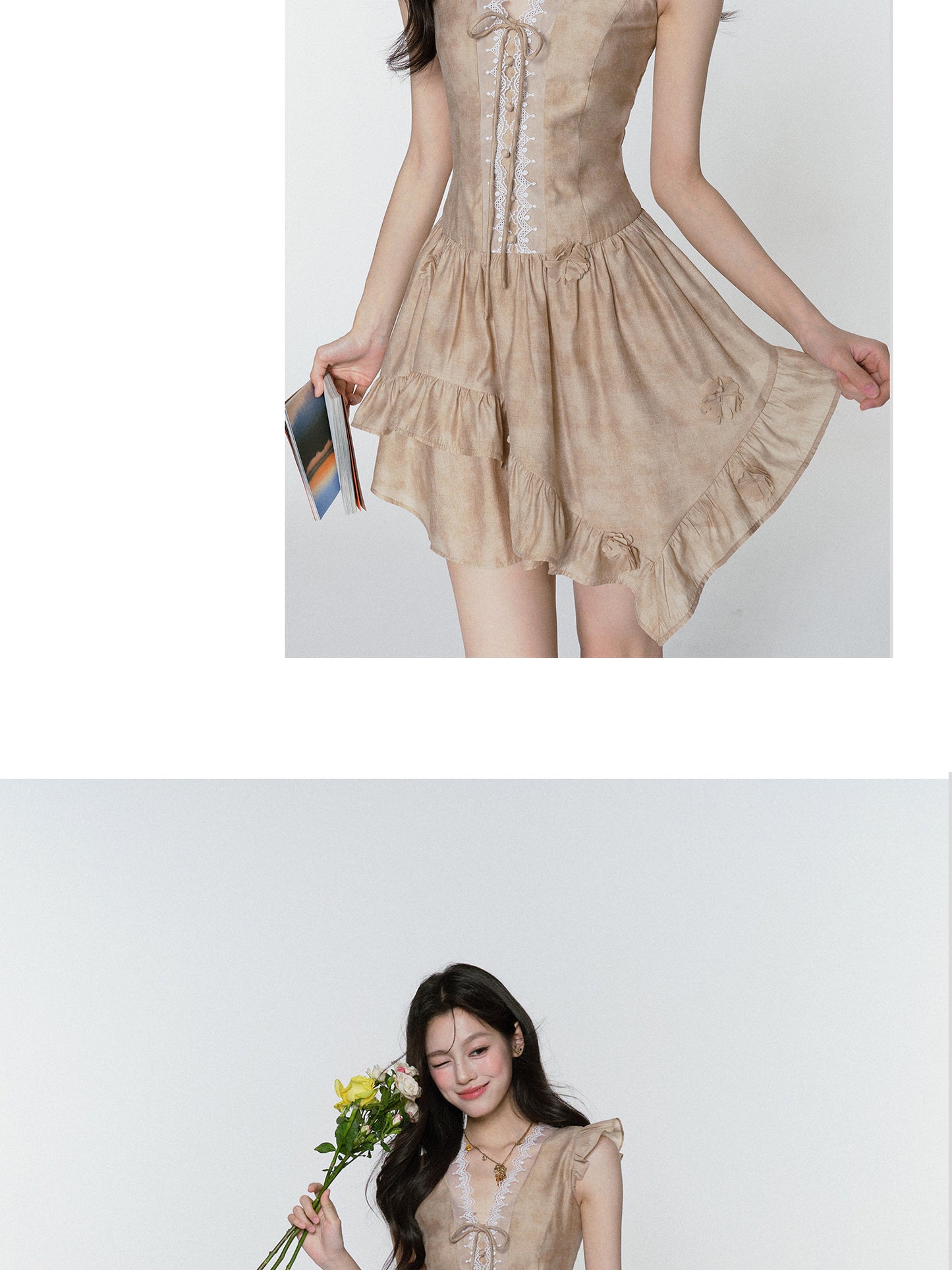 Smudge Print Asymmetric Dress With Butterfly Sleeves