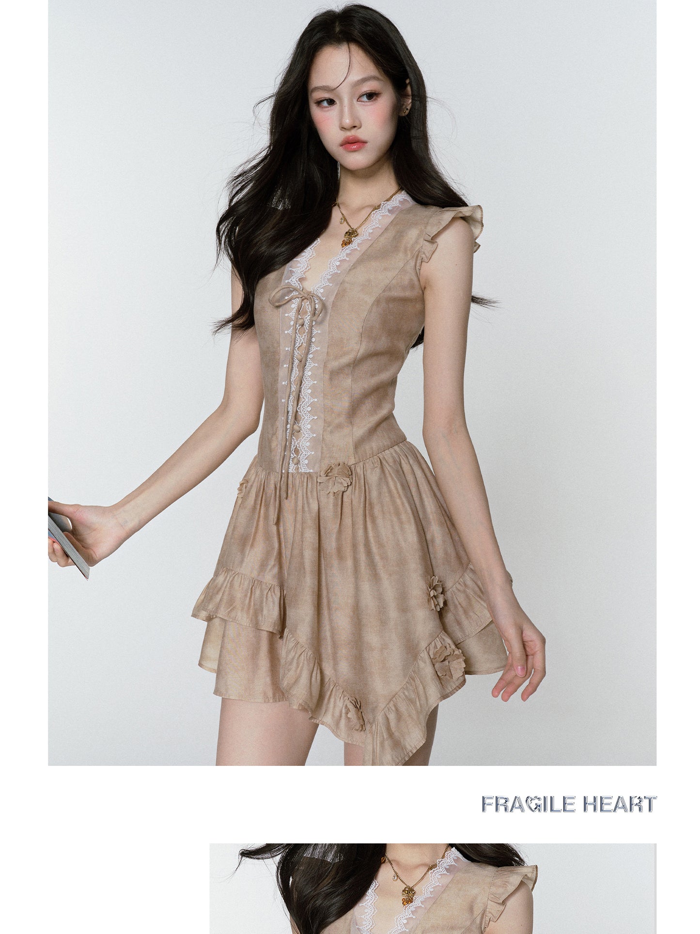 Smudge Print Asymmetric Dress With Butterfly Sleeves
