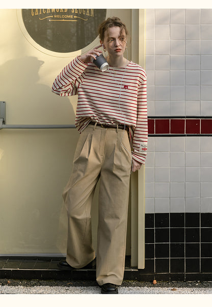 Relaxed Striped Tee With Heart Embroidery