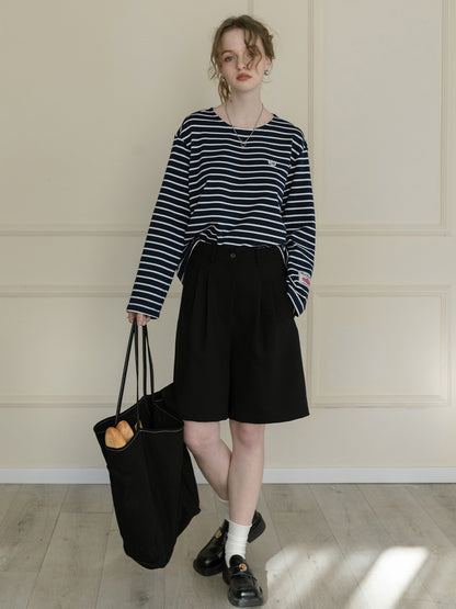 Relaxed Striped Tee With Heart Embroidery