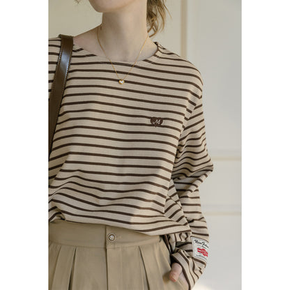 Relaxed Striped Tee With Heart Embroidery