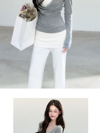 Slim Fit Layered-Look Draped Knit Top