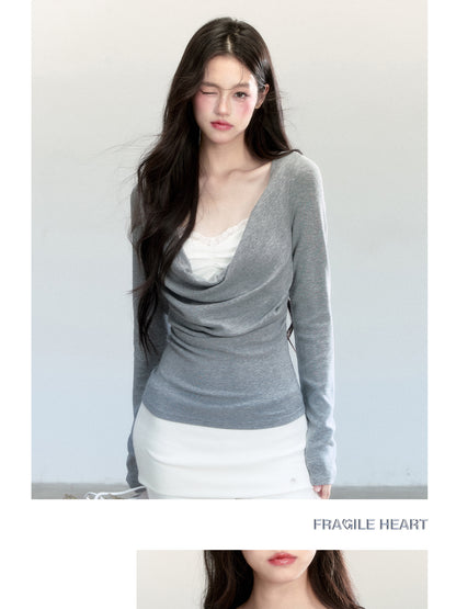 Slim Fit Layered-Look Draped Knit Top
