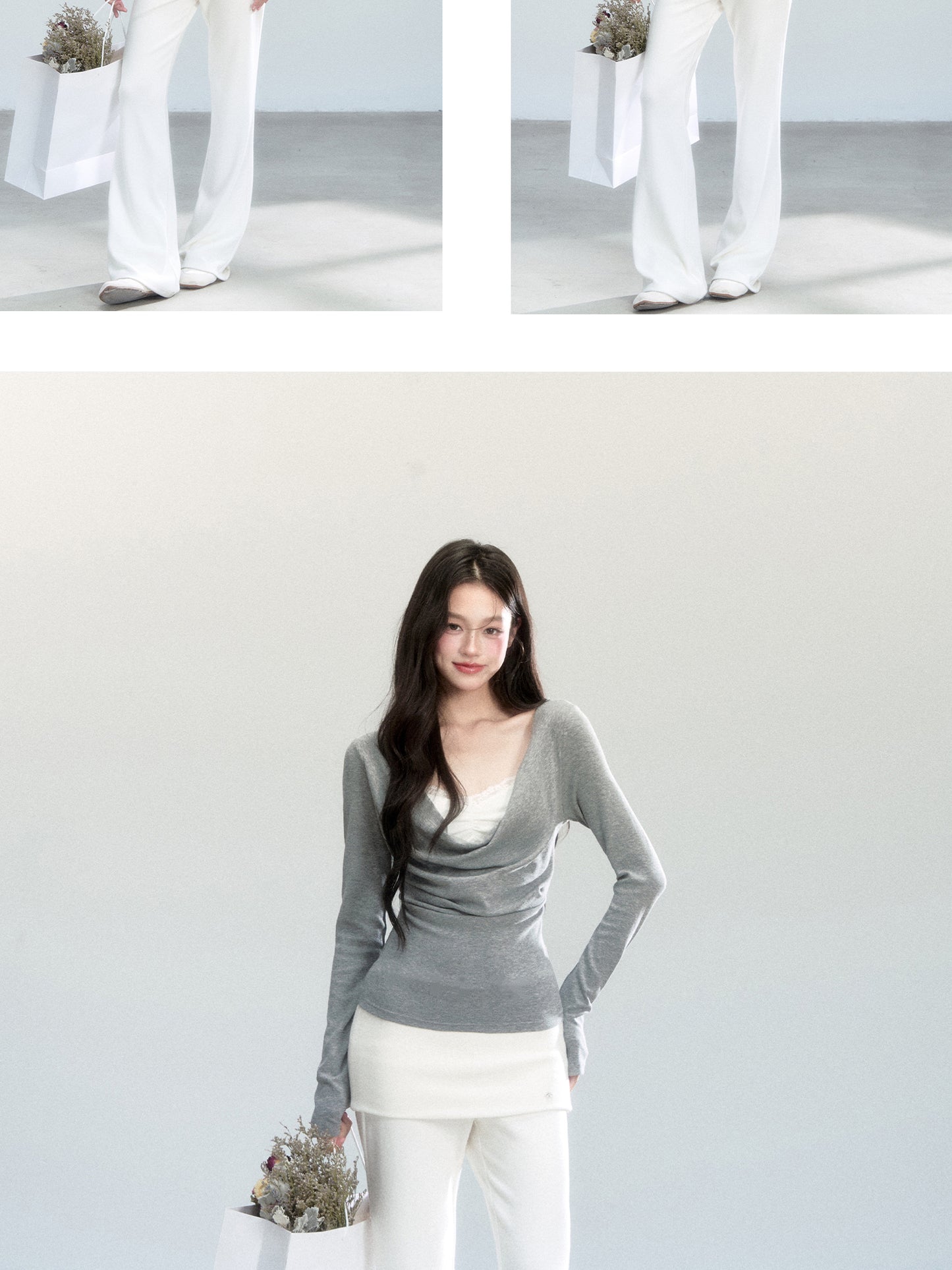 Slim Fit Layered-Look Draped Knit Top