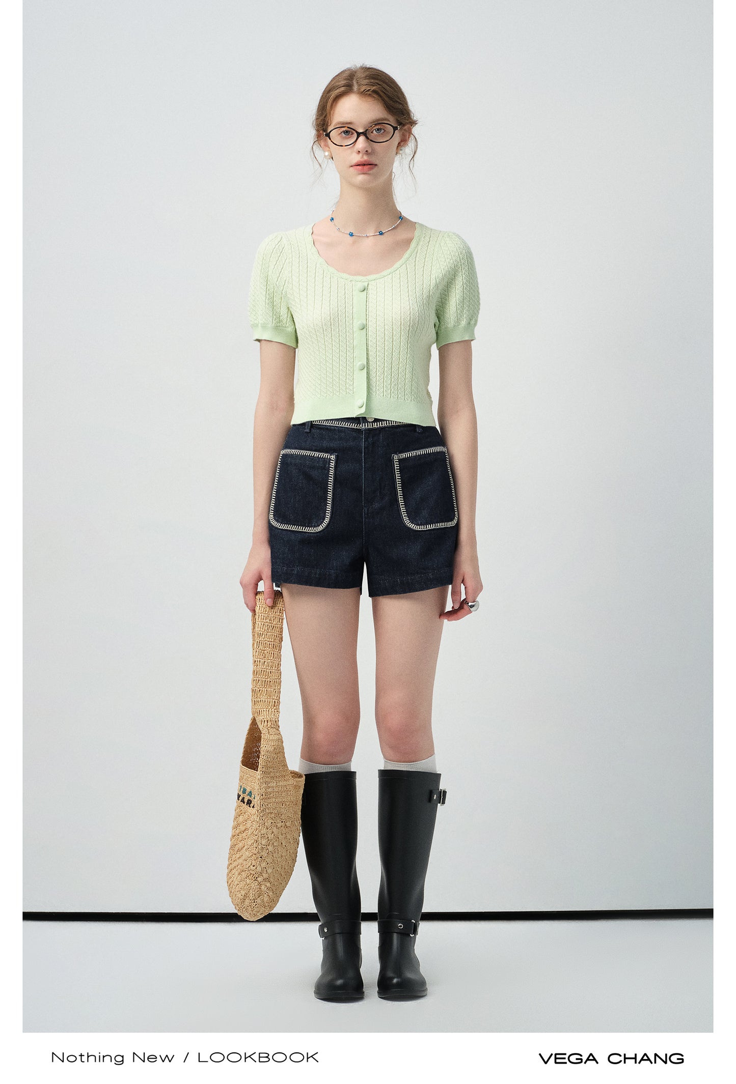 Round Neck Patterned Knit Cropped Top