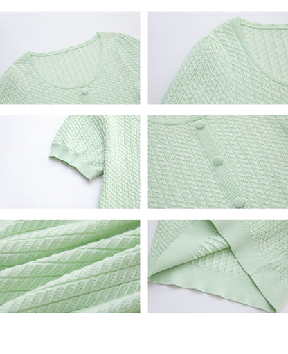 Round Neck Patterned Knit Cropped Top