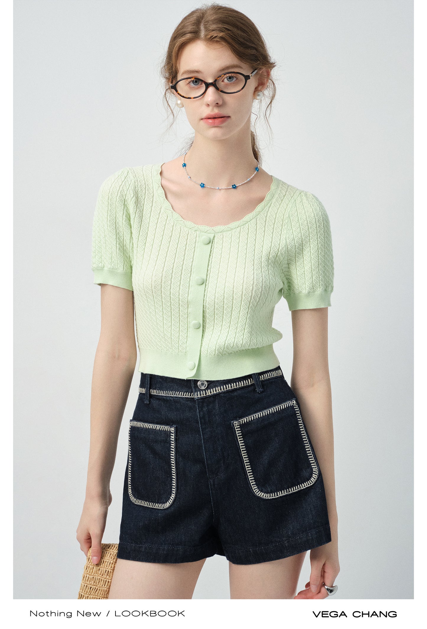 Round Neck Patterned Knit Cropped Top