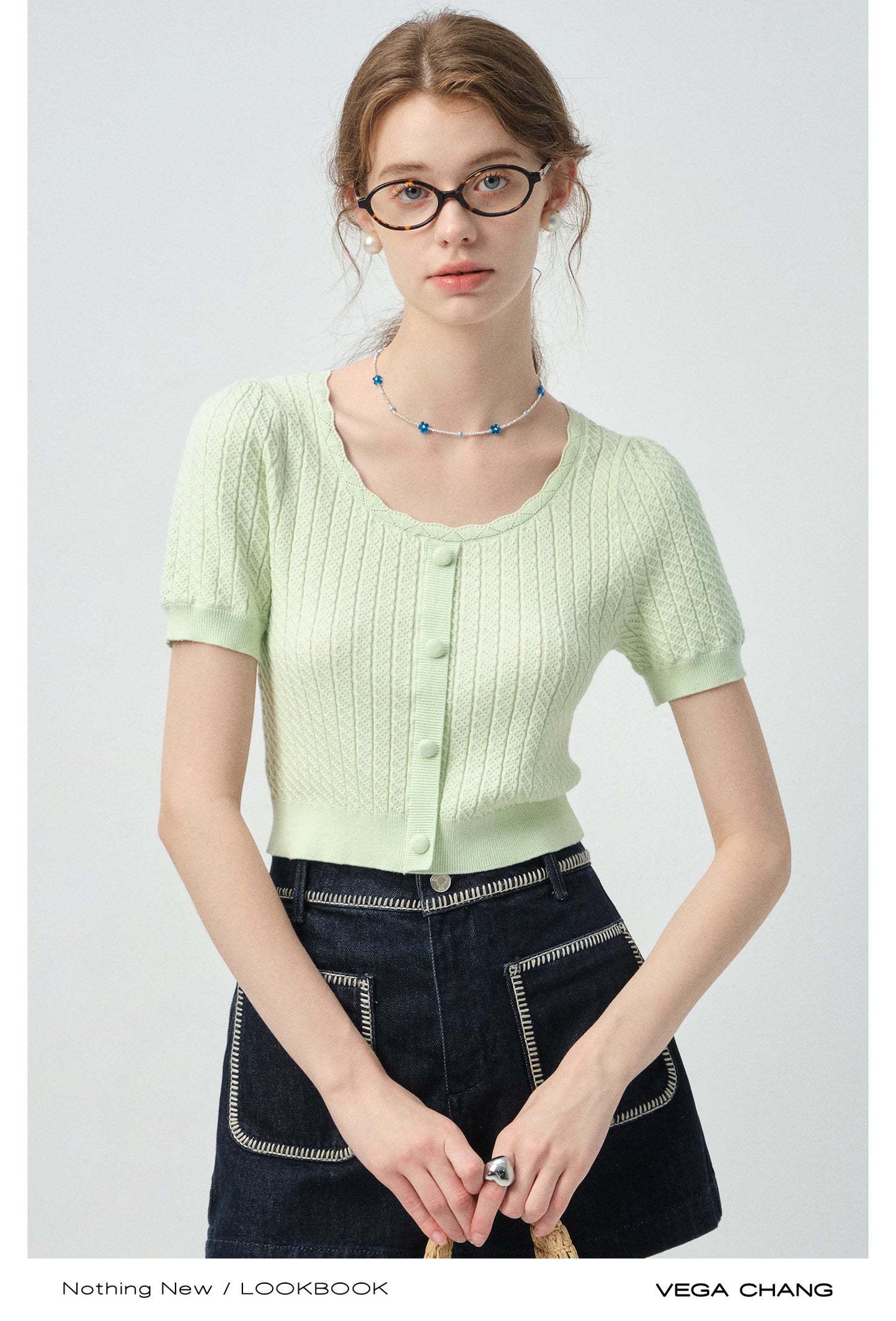 Round Neck Patterned Knit Cropped Top