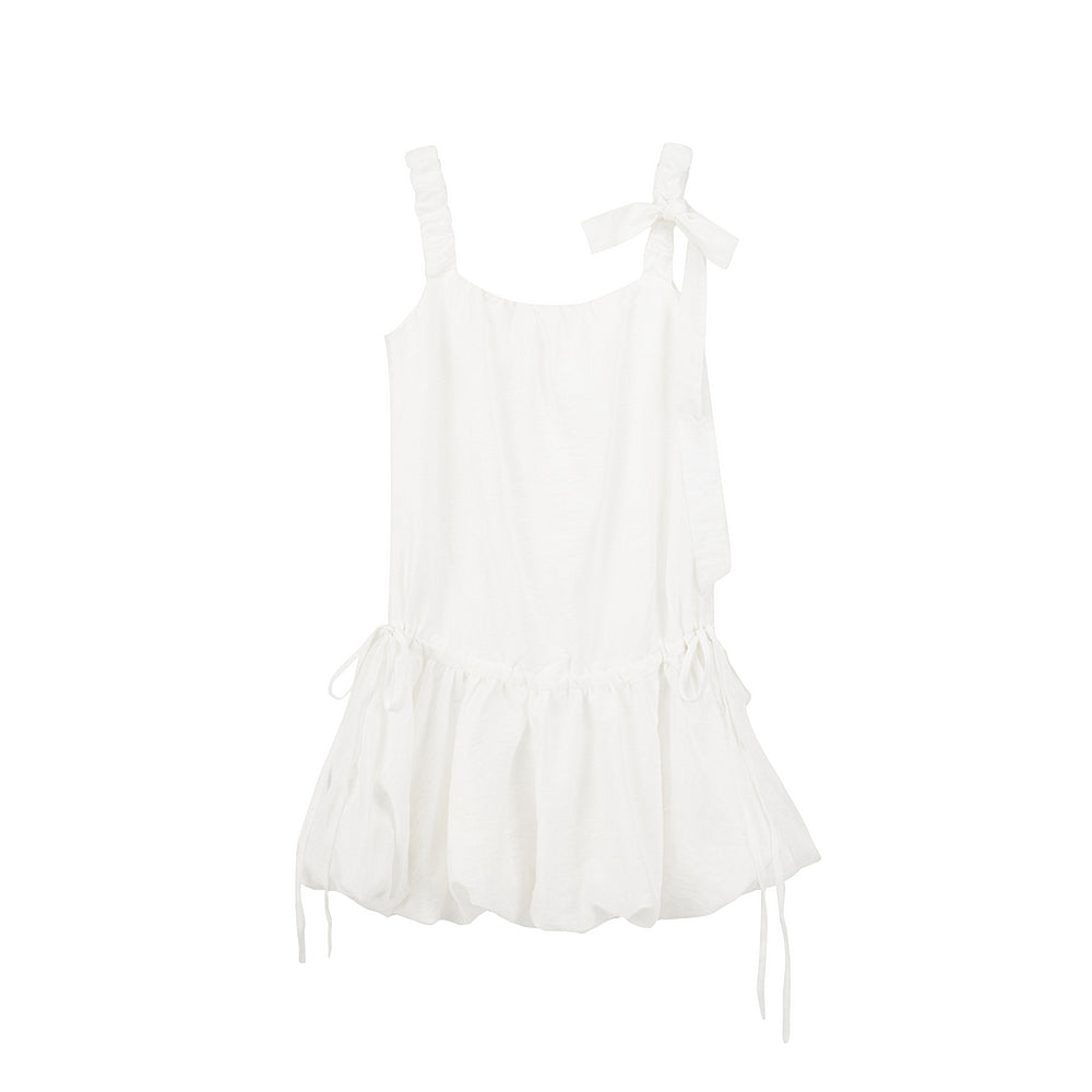 Crinkled Bubble Hem Dress With Ruched Straps