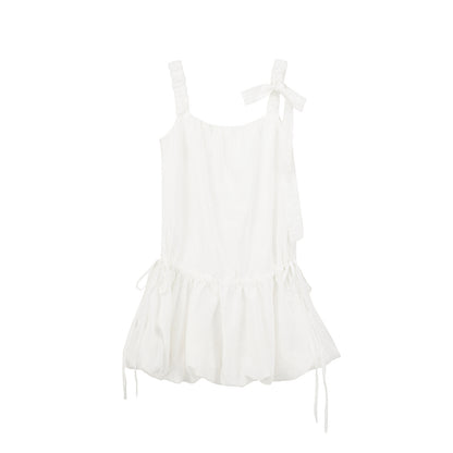 Crinkled Bubble Hem Dress With Ruched Straps