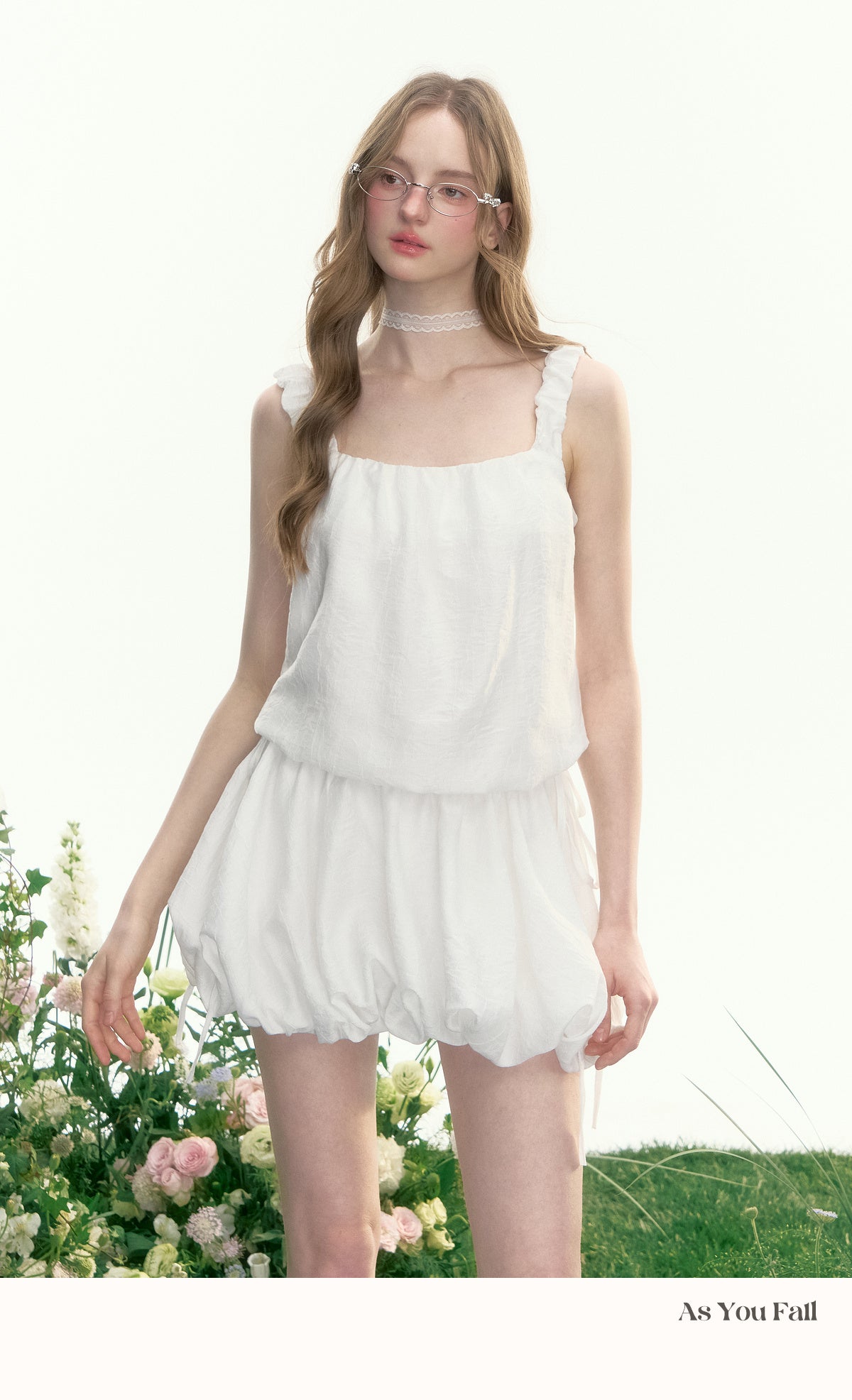 Crinkled Bubble Hem Dress With Ruched Straps