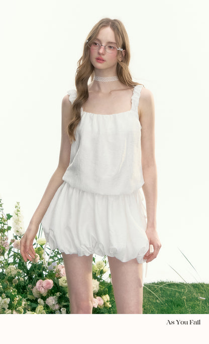 Crinkled Bubble Hem Dress With Ruched Straps