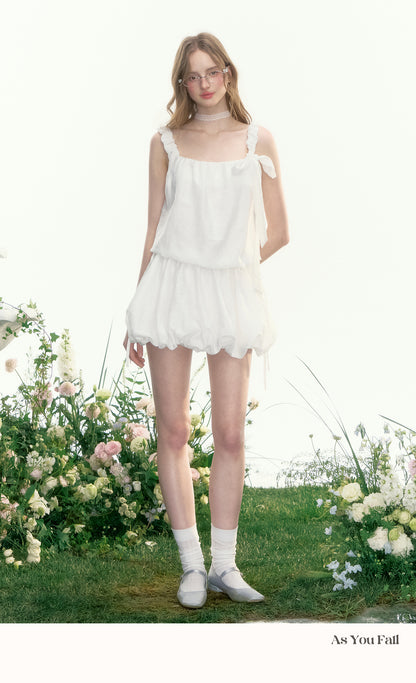 Crinkled Bubble Hem Dress With Ruched Straps