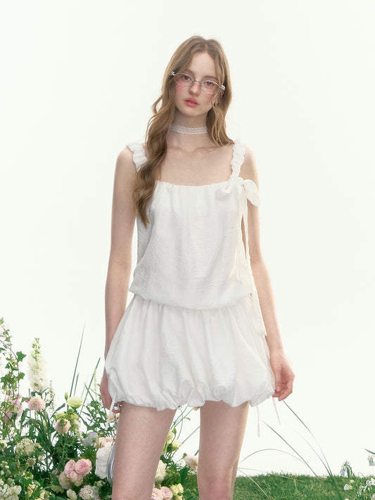 Crinkled Bubble Hem Dress With Ruched Straps