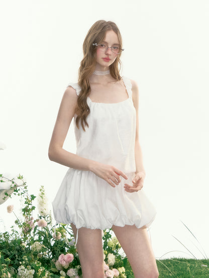 Crinkled Bubble Hem Dress With Ruched Straps