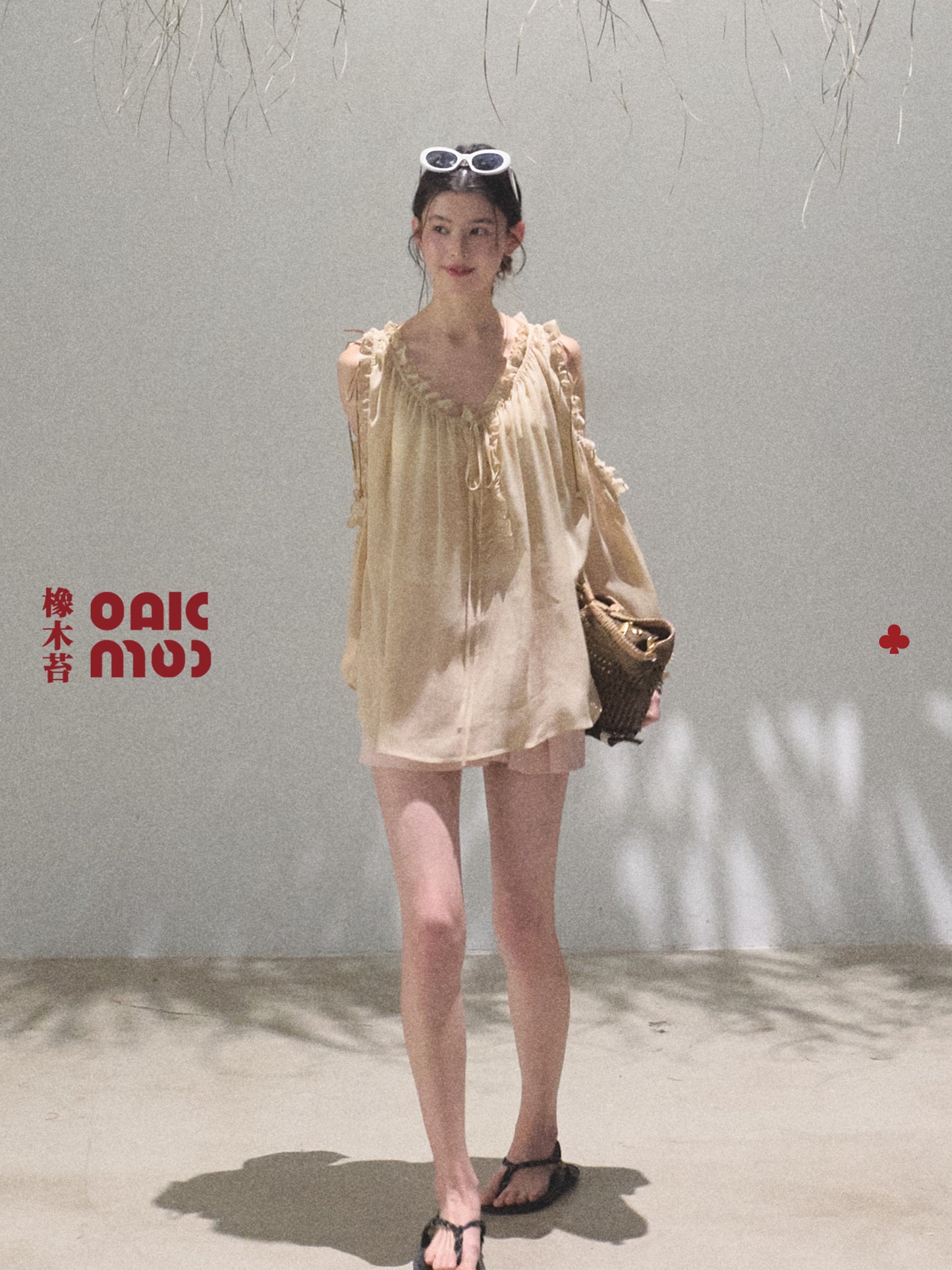 Cold-Shoulder Ruffled Chiffon Blouse
