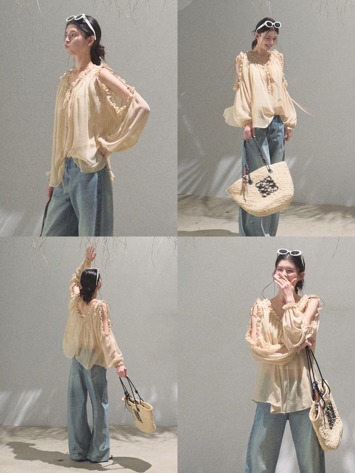 Cold-Shoulder Ruffled Chiffon Blouse
