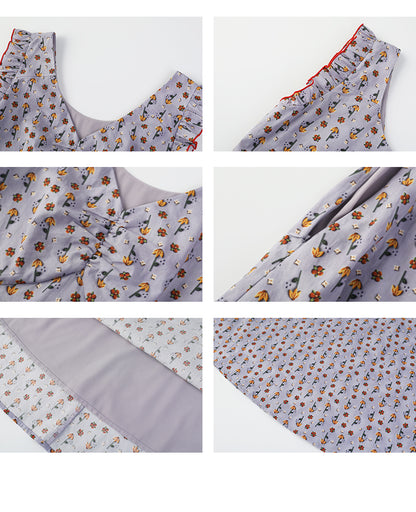Ruffled Sleeve Floral V-Neck Dress