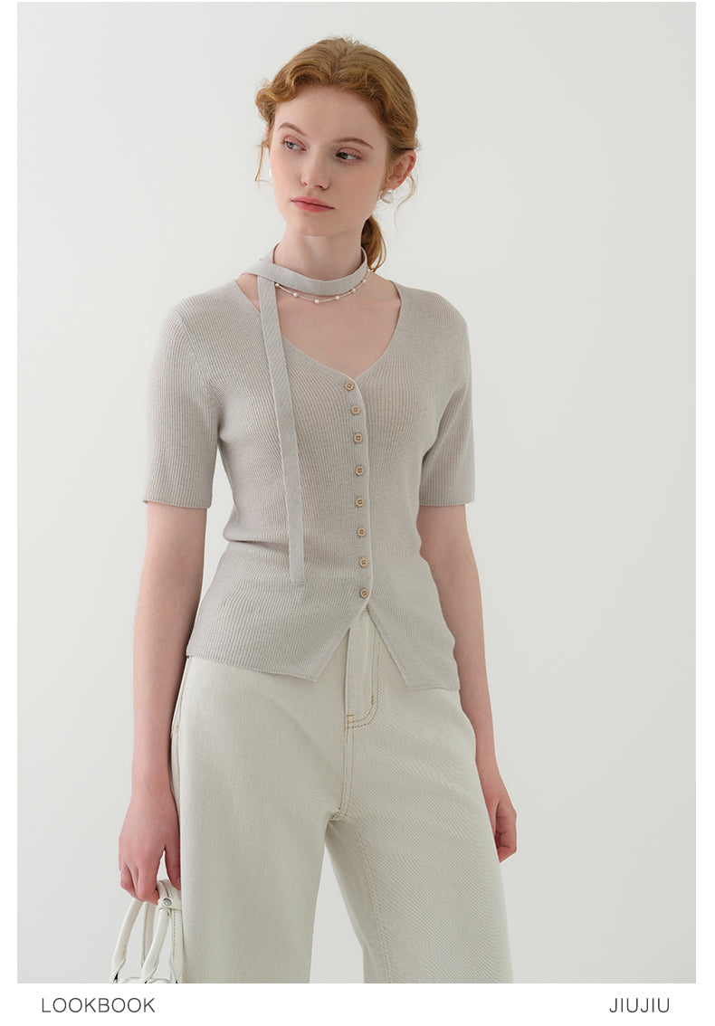 Lightweight Half Sleeve Wool Blend Knit Top