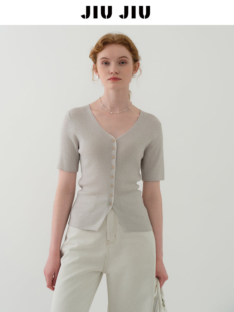 Lightweight Half Sleeve Wool Blend Knit Top