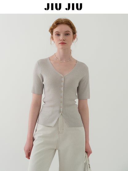 Lightweight Half Sleeve Wool Blend Knit Top