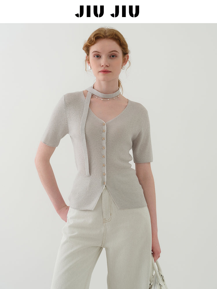 Lightweight Half Sleeve Wool Blend Knit Top
