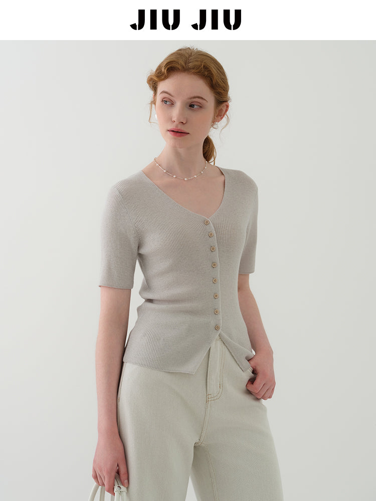 Lightweight Half Sleeve Wool Blend Knit Top