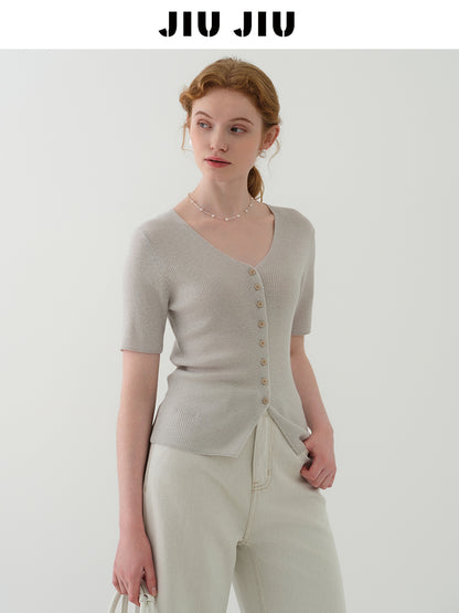 Lightweight Half Sleeve Wool Blend Knit Top