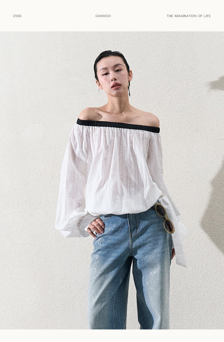 Off Shoulder Gathered Top With Bubble Hem