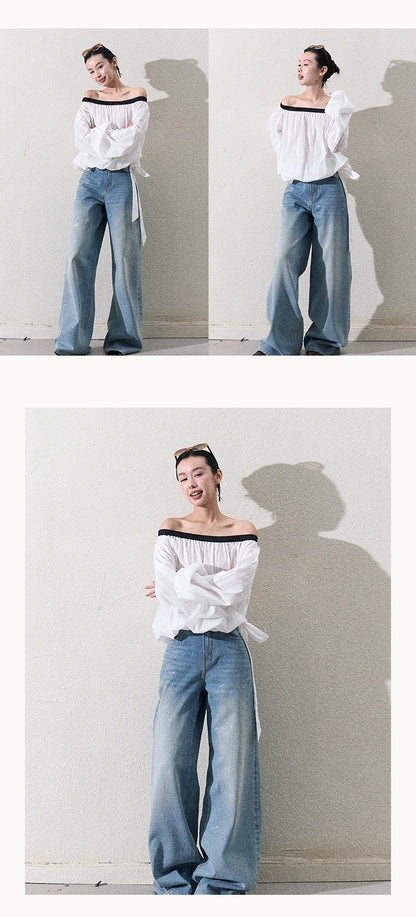 Off Shoulder Gathered Top With Bubble Hem